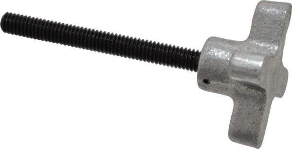 Gibraltar - 5/16-18 Lobed Shoulder Flat Tip Grade C-12L14 Steel Thumb Screw - 3-7/8" OAL, 2" Head Diam x 1" Head Height, Black Oxide Finish - Benchmark Tooling