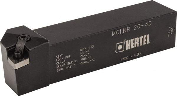 Hertel - MCLN, Right Hand Cut, 5° Lead Angle, 1-1/4" Shank Height x 1-1/4" Shank Width, Negative Rake Indexable Turning Toolholder - 6" OAL, CN..43. Insert Compatibility, Series Multi-Option - Benchmark Tooling