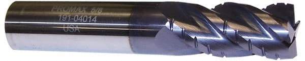ProMax - 5/8" Diam, 1-1/4" LOC, 4 Flute Solid Carbide Roughing & Finishing Corner Radius End Mill - AlTiN Finish, 3-1/2" OAL, 5/8" Shank Diam, Weldon Shank, 40° Helix, Centercutting, Regular Length - Benchmark Tooling