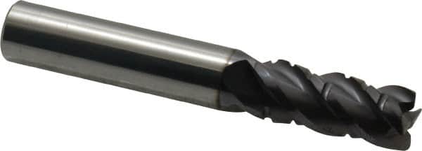 ProMax - 3/8" Diam, 7/8" LOC, 4 Flute Solid Carbide Roughing & Finishing Corner Radius End Mill - AlTiN Finish, 2-1/2" OAL, 3/8" Shank Diam, Weldon Shank, 40° Helix, Centercutting, Regular Length - Benchmark Tooling