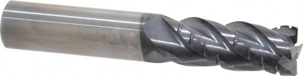 ProMax - 1/2" Diam, 1-1/4" LOC, 4 Flute Solid Carbide Roughing & Finishing Corner Radius End Mill - AlTiN Finish, 3" OAL, 1/2" Shank Diam, Weldon Shank, 40° Helix, Centercutting, Regular Length - Benchmark Tooling