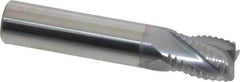 Accupro - 3/8" Diam, Fine Pitch, 1/2" LOC, 4 Flute Solid Carbide Roughing Square End Mill - TiCN Finish, 2" OAL, 3/8" Shank Diam, Single End, Centercutting, 30° Helix - Benchmark Tooling