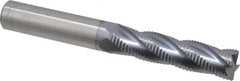 Accupro - 1/2" Diam, Fine Pitch, 2" LOC, 4 Flute Solid Carbide Roughing Square End Mill - TiCN Finish, 4" OAL, 1/2" Shank Diam, Single End, Centercutting, 30° Helix - Benchmark Tooling