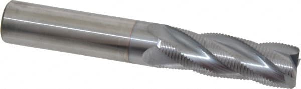 Accupro - 3/4" Diam, Fine Pitch, 2-1/4" LOC, 4 Flute Solid Carbide Roughing Square End Mill - TiCN Finish, 5" OAL, 3/4" Shank Diam, Single End, Centercutting, 30° Helix - Benchmark Tooling