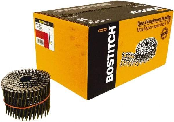 Stanley Bostitch - 11 Gauge 0.131" Shank Diam 3-1/4" Long Framing Nails for Power Nailers - Steel, Yellow Zinc Finish, Smooth Shank, Coil Wire Collation, Round Head, Diamond Point - Benchmark Tooling