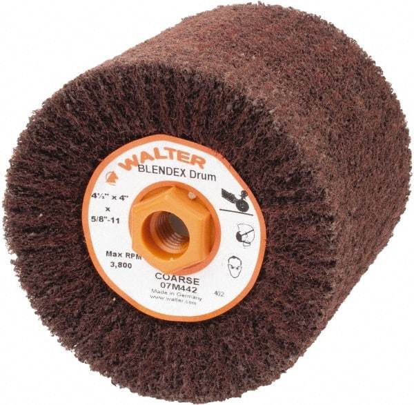 WALTER Surface Technologies - 4-1/2" Diam Aluminum Oxide Unmounted Flap Wheel - 5/8" Hole, 5/8-11 Thread, 4" Wide, Nonwoven, Coarse Grade, 3,800 Max RPM - Benchmark Tooling