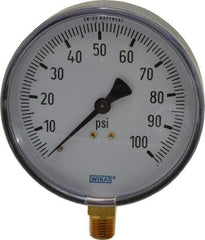 Wika - 4" Dial, 1/4 Thread, 0-100 Scale Range, Pressure Gauge - Lower Connection Mount, Accurate to 3-2-3% of Scale - Benchmark Tooling