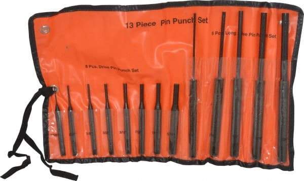 Value Collection - 13 Piece, 1/8 to 3/8", Pin Punch Set - Comes in Vinyl Case - Benchmark Tooling