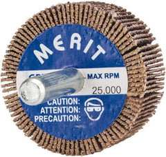 Merit Abrasives - 1-1/2" Diam x 3/4" Face Width, Medium Ceramic Alumina Coated Mounted Flap Wheel - 1/4" Shank Mount, 80 Grit, 30,000 Max RPM - Benchmark Tooling