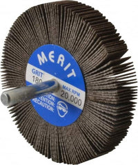 Merit Abrasives - 3" Diam x 1/2" Face Width, Very Fine Ceramic Alumina Coated Mounted Flap Wheel - 1/4" Shank Mount, 180 Grit, 30,000 Max RPM - Benchmark Tooling