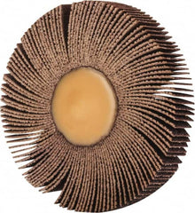 Merit Abrasives - 3" Diam x 1/2" Face Width, Medium Ceramic Alumina Coated Mounted Flap Wheel - 1/4" Shank Mount, 80 Grit, 30,000 Max RPM - Benchmark Tooling