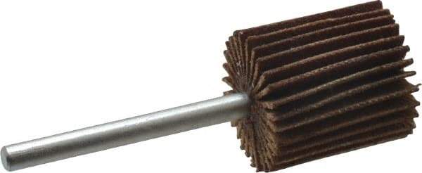 Merit Abrasives - 5/8" Diam x 3/4" Face Width, Very Fine Aluminum Oxide Coated Mounted Flap Wheel - 1/8" Shank Mount, 180 Grit, Cloth Backing, 37,000 Max RPM - Benchmark Tooling