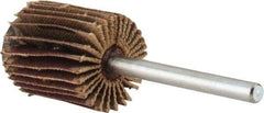 Merit Abrasives - 5/8" Diam x 3/4" Face Width, Very Fine Aluminum Oxide Coated Mounted Flap Wheel - 1/8" Shank Mount, 240 Grit, Cloth Backing, 37,000 Max RPM - Benchmark Tooling