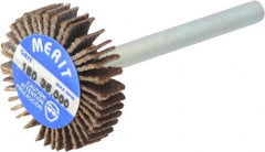 Merit Abrasives - 3/4" Diam x 3/16" Face Width, Very Fine Aluminum Oxide Coated Mounted Flap Wheel - 1/8" Shank Mount, 180 Grit, Cloth Backing, 35,000 Max RPM - Benchmark Tooling