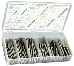 Precision Brand - 100 Piece, #0 to #6" Pin Diam, Taper Pin Assortment - 3/4 to 3" Long, 1215 & 12L14 Steel - Benchmark Tooling