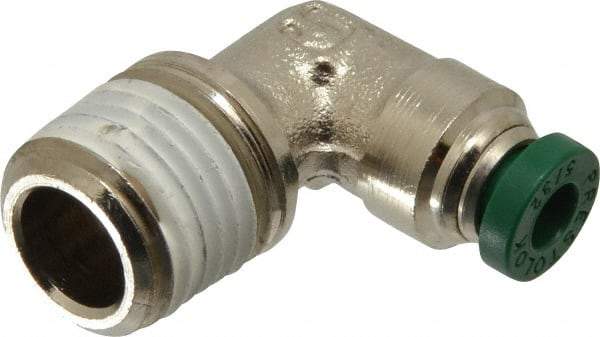 Parker - 5/32" Outside Diam, 1/4 NPTF, Nickel Plated Brass Push-to-Connect Tube Male Elbow - 300 Max psi, Tube to Male NPT Connection, Buna-N O-Ring - Benchmark Tooling