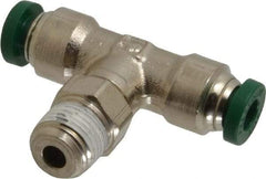 Parker - 3/16" Outside Diam, 1/8 NPTF, Nickel Plated Brass Push-to-Connect Tube Male Swivel Branch Tee - 300 Max psi, Tube to Male NPT Connection, Buna-N O-Ring - Benchmark Tooling