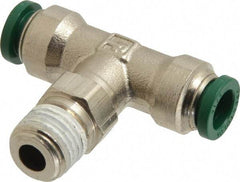 Parker - 5/16" Outside Diam, 1/4 NPTF, Nickel Plated Brass Push-to-Connect Tube Male Swivel Branch Tee - 300 Max psi, Tube to Male NPT Connection, Buna-N O-Ring - Benchmark Tooling