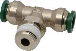 Parker - 3/8" Outside Diam, 3/8 NPTF, Nickel Plated Brass Push-to-Connect Tube Male Swivel Branch Tee - 300 Max psi, Tube to Male NPT Connection, Buna-N O-Ring - Benchmark Tooling