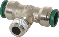 Parker - 1/2" Outside Diam, 3/8 NPTF, Nickel Plated Brass Push-to-Connect Tube Male Swivel Branch Tee - 300 Max psi, Tube to Male NPT Connection, Buna-N O-Ring - Benchmark Tooling