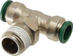 Parker - 1/2" Outside Diam, 1/2 NPTF, Nickel Plated Brass Push-to-Connect Tube Male Swivel Branch Tee - 300 Max psi, Tube to Male NPT Connection, Buna-N O-Ring - Benchmark Tooling