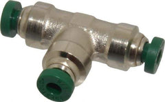 Parker - 1/8" Outside Diam, Nickel Plated Brass Push-to-Connect Tube Union Tee - 300 Max psi, Tube to Tube Connection, Buna-N O-Ring - Benchmark Tooling