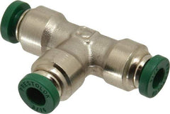 Parker - 3/16" Outside Diam, Nickel Plated Brass Push-to-Connect Tube Union Tee - 300 Max psi, Tube to Tube Connection, Buna-N O-Ring - Benchmark Tooling