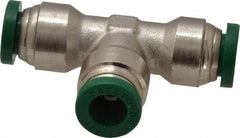 Parker - 1/4" Outside Diam, Nickel Plated Brass Push-to-Connect Tube Union Tee - 300 Max psi, Tube to Tube Connection, Buna-N O-Ring - Benchmark Tooling