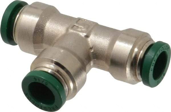 Parker - 5/16" Outside Diam, Nickel Plated Brass Push-to-Connect Tube Union Tee - 300 Max psi, Tube to Tube Connection, Buna-N O-Ring - Benchmark Tooling