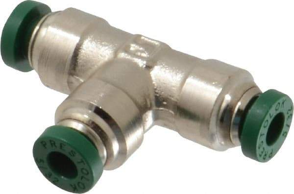 Parker - 5/32" Outside Diam, Nickel Plated Brass Push-to-Connect Tube Union Tee - 300 Max psi, Tube to Tube Connection, Buna-N O-Ring - Benchmark Tooling