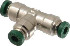 Parker - 5/32" Outside Diam, Nickel Plated Brass Push-to-Connect Tube Union Tee - 300 Max psi, Tube to Tube Connection, Buna-N O-Ring - Benchmark Tooling