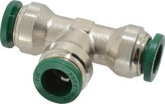Parker - 3/8" Outside Diam, Nickel Plated Brass Push-to-Connect Tube Union Tee - 300 Max psi, Tube to Tube Connection, Buna-N O-Ring - Benchmark Tooling