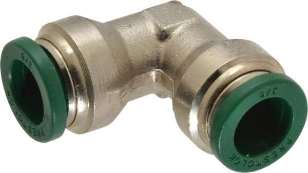 Parker - 3/8" Outside Diam, Nickel Plated Brass Push-to-Connect Tube Union Elbow - 300 Max psi, Tube to Tube Connection, Buna-N O-Ring - Benchmark Tooling