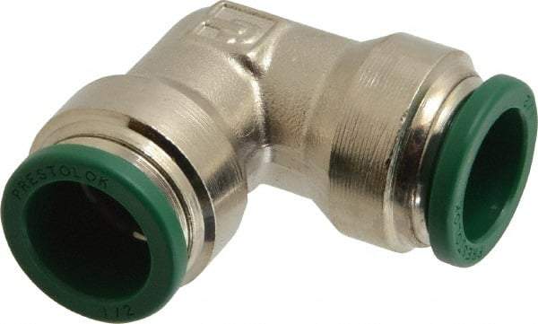Parker - 1/2" Outside Diam, Nickel Plated Brass Push-to-Connect Tube Union Elbow - 300 Max psi, Tube to Tube Connection, Buna-N O-Ring - Benchmark Tooling