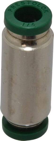 Parker - 1/4" Outside Diam, Nickel Plated Brass Push-to-Connect Tube Union - 300 Max psi, Tube to Tube Connection, Buna-N O-Ring - Benchmark Tooling
