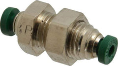 Parker - 1/8" Outside Diam, Nickel Plated Brass Push-to-Connect Tube Bulkhead Union - 300 Max psi, Tube to Tube Connection, Buna-N O-Ring - Benchmark Tooling