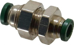 Parker - 1/4" Outside Diam, Nickel Plated Brass Push-to-Connect Tube Bulkhead Union - 300 Max psi, Tube to Tube Connection, Buna-N O-Ring - Benchmark Tooling