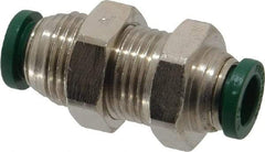 Parker - 5/16" Outside Diam, Nickel Plated Brass Push-to-Connect Tube Bulkhead Union - 300 Max psi, Tube to Tube Connection, Buna-N O-Ring - Benchmark Tooling
