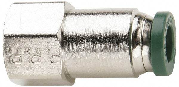 Parker - 1/8" Outside Diam, 1/4 NPTF, Nickel Plated Brass Push-to-Connect Tube Female Connector - 300 Max psi, Tube to Female NPT Connection, Buna-N O-Ring - Benchmark Tooling