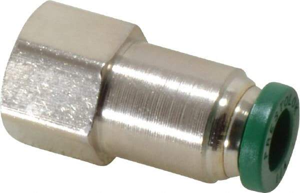 Parker - 1/4" Outside Diam, 1/8 NPTF, Nickel Plated Brass Push-to-Connect Tube Female Connector - 300 Max psi, Tube to Female NPT Connection, Buna-N O-Ring - Benchmark Tooling