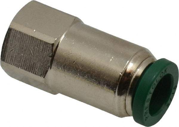 Parker - 5/16" Outside Diam, 1/8 NPTF, Nickel Plated Brass Push-to-Connect Tube Female Connector - 300 Max psi, Tube to Female NPT Connection, Buna-N O-Ring - Benchmark Tooling