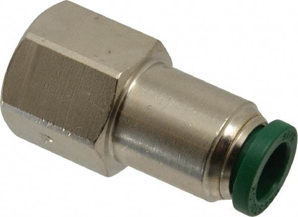 Parker - 5/16" Outside Diam, 1/4 NPTF, Nickel Plated Brass Push-to-Connect Tube Female Connector - 300 Max psi, Tube to Female NPT Connection, Buna-N O-Ring - Benchmark Tooling