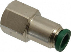 Parker - 5/16" Outside Diam, 1/4 NPTF, Nickel Plated Brass Push-to-Connect Tube Female Connector - 300 Max psi, Tube to Female NPT Connection, Buna-N O-Ring - Benchmark Tooling
