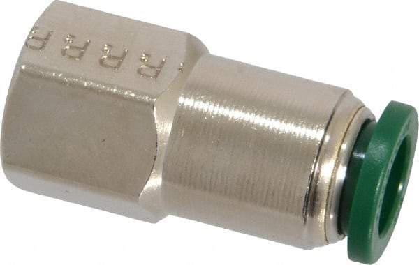 Parker - 3/8" Outside Diam, 1/4 NPTF, Nickel Plated Brass Push-to-Connect Tube Female Connector - 300 Max psi, Tube to Female NPT Connection, Buna-N O-Ring - Benchmark Tooling