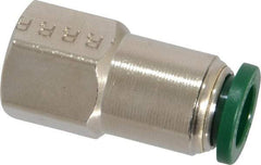 Parker - 3/8" Outside Diam, 1/4 NPTF, Nickel Plated Brass Push-to-Connect Tube Female Connector - 300 Max psi, Tube to Female NPT Connection, Buna-N O-Ring - Benchmark Tooling