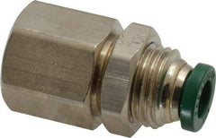 Parker - 1/4" Outside Diam, 1/4 NPTF, Nickel Plated Brass Push-to-Connect Tube Female Bulkhead - 300 Max psi, Tube to Female NPT Connection, Buna-N O-Ring - Benchmark Tooling