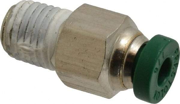 Parker - 1/8" Outside Diam, 1/16 NPTF, Nickel Plated Brass Push-to-Connect Tube Male Connector - 300 Max psi, Tube to Male NPT Connection, Buna-N O-Ring - Benchmark Tooling