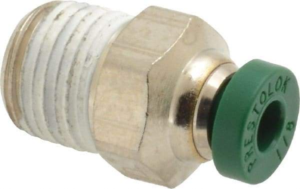Parker - 1/8" Outside Diam, 1/8 NPTF, Nickel Plated Brass Push-to-Connect Tube Male Connector - 300 Max psi, Tube to Male NPT Connection, Buna-N O-Ring - Benchmark Tooling