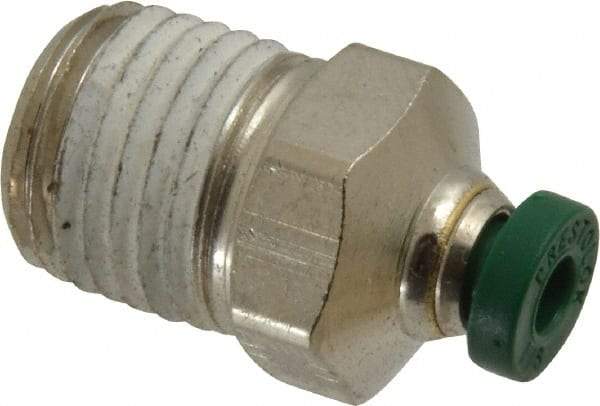Parker - 1/8" Outside Diam, 1/4 NPTF, Nickel Plated Brass Push-to-Connect Tube Male Connector - 300 Max psi, Tube to Male NPT Connection, Buna-N O-Ring - Benchmark Tooling