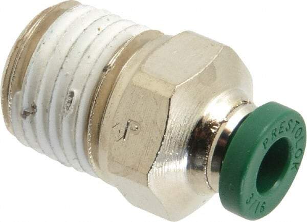 Parker - 3/16" Outside Diam, 1/4 NPTF, Nickel Plated Brass Push-to-Connect Tube Male Connector - 300 Max psi, Tube to Male NPT Connection, Buna-N O-Ring - Benchmark Tooling